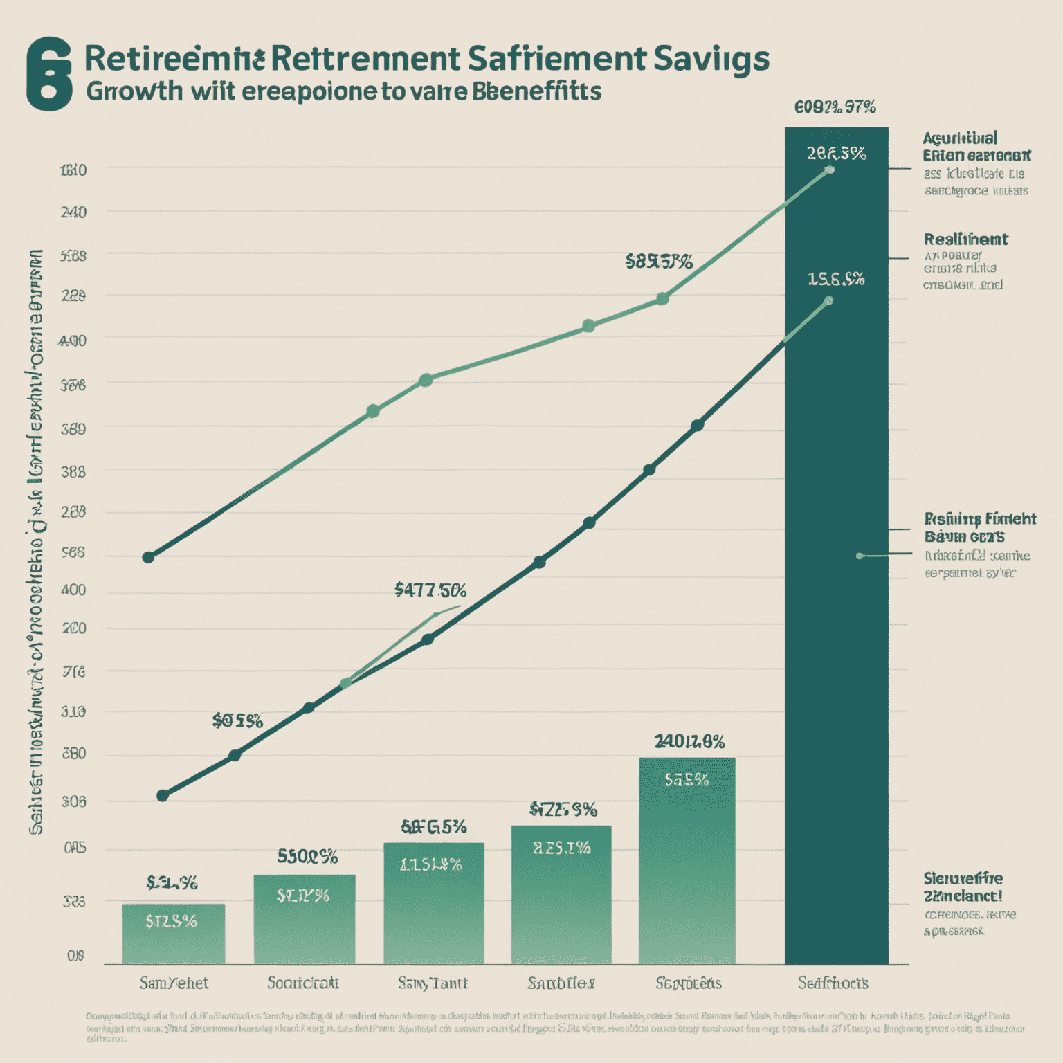 Graph comparing the growth of retirement savings with and without tax benefits over 20 years. The chart shows two lines, with the tax-efficient savings line climbing significantly higher.